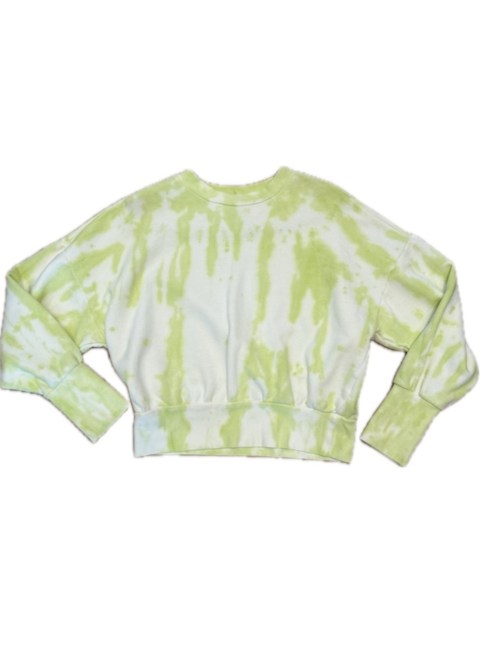 Get After It Cropped Women’s Oversized Tie-Dye Sweatshirt in Neon Yellow, Size S